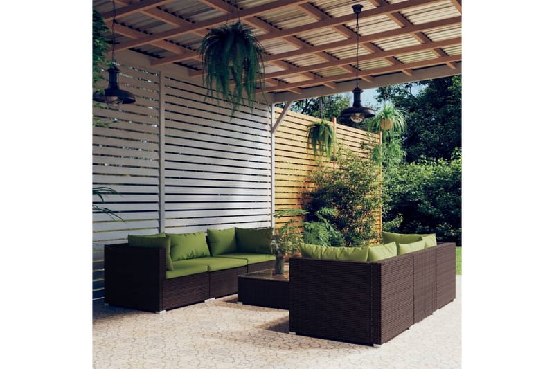 Loungegrupp för trädgården med dynor 7 delar konstrotting br - Brun/Grön - Loungegrupp & Loungeset - Altanmöbler - Soffgrupp utomhus