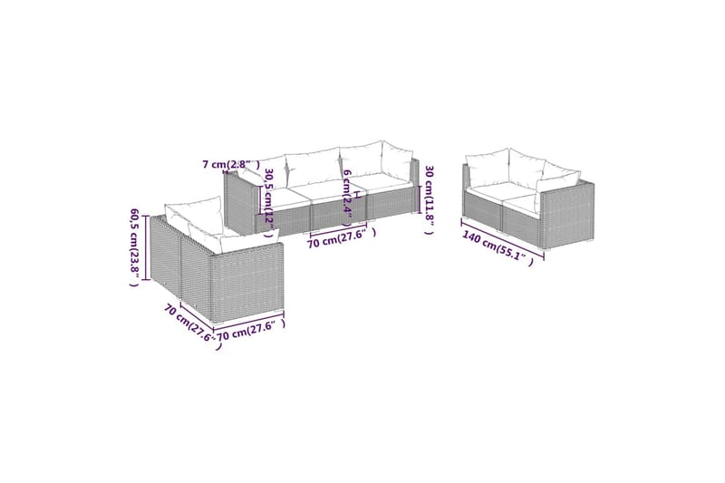 Loungegrupp för trädgården med dynor 7 delar konstrotting br - Brun/Vit - Altanmöbler - Soffgrupp utomhus - Loungegrupp & Loungeset