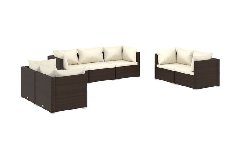Loungegrupp Utomhus för trädgården med dynor 7 delar konstrotting br - Brun/Vit - Utemöbler - Loungemöbler - Loungegrupp & Loungeset