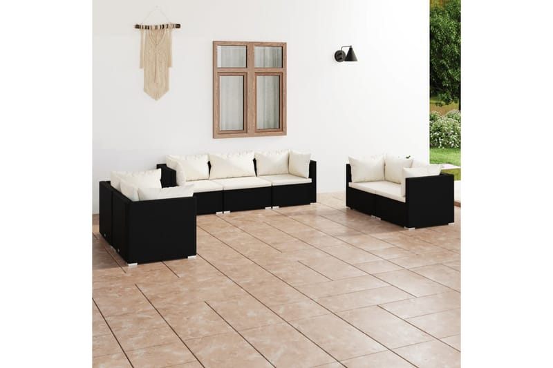 Loungegrupp Utomhus för trädgården med dynor 7 delar konstrotting sv - Svart/Vit - Utemöbler - Loungemöbler - Loungegrupp & Loungeset