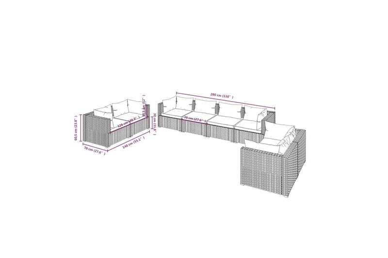 Loungegrupp Utomhus för trädgården med dynor 8 delar konstrotting br - Brun/Vit - Utemöbler - Loungemöbler - Loungegrupp & Loungeset