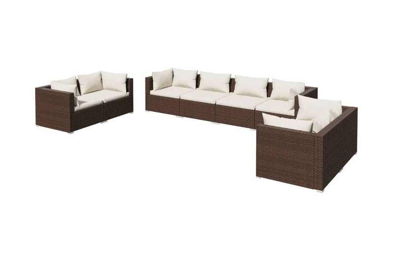 Loungegrupp Utomhus för trädgården med dynor 8 delar konstrotting br - Brun/Vit - Utemöbler - Loungemöbler - Loungegrupp & Loungeset