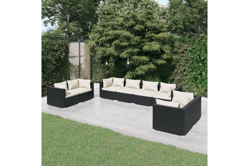 Loungegrupp Utomhus för trädgården med dynor 8 delar konstrotting sv - Svart/Vit - Utemöbler - Loungemöbler - Loungegrupp & Loungeset