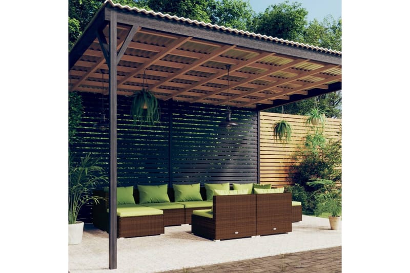 Loungegrupp för trädgården med dynor 9 delar brun konstrotti - Brun/Grön - Altanmöbler - Soffgrupp utomhus - Loungegrupp & Loungeset