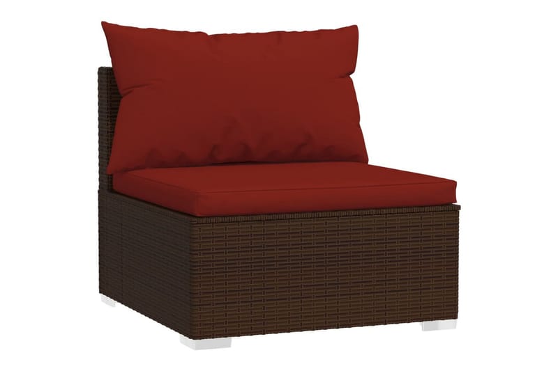 Loungegrupp Utomhus för trädgården med dynor 9 delar brun konstrotti - Brun/Röd - Utemöbler - Loungemöbler - Loungegrupp & Loungeset