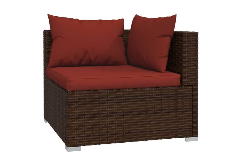 Loungegrupp Utomhus för trädgården med dynor 9 delar brun konstrotti - Brun/Röd - Utemöbler - Loungemöbler - Loungegrupp & Loungeset