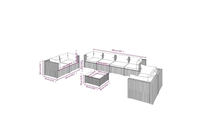 Loungegrupp Utomhus för trädgården med dynor 9 delar konstrotting br - Brun/Vit - Utemöbler - Loungemöbler - Loungegrupp & Loungeset