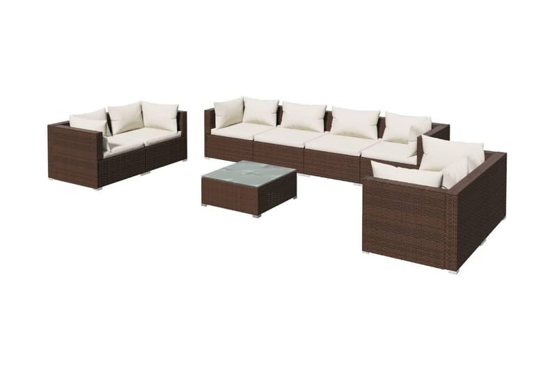 Loungegrupp Utomhus för trädgården med dynor 9 delar konstrotting br - Brun/Vit - Utemöbler - Loungemöbler - Loungegrupp & Loungeset