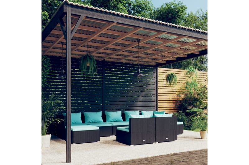 Loungegrupp Utomhus för trädgården med dynor 9 delar konstrotting sv - Svart/Blå - Utemöbler - Loungemöbler - Loungegrupp & Loungeset
