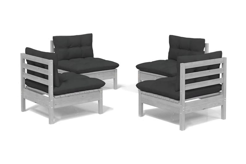 Loungegrupp Utomhus med antracit dynor 4 delar massiv furu - Mörkgrå - Utemöbler - Loungemöbler - Loungegrupp & Loungeset