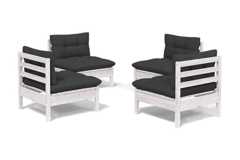 Loungegrupp Utomhus med antracit dynor 4 delar massiv furu - Vit/svart - Utemöbler - Loungemöbler - Loungegrupp & Loungeset