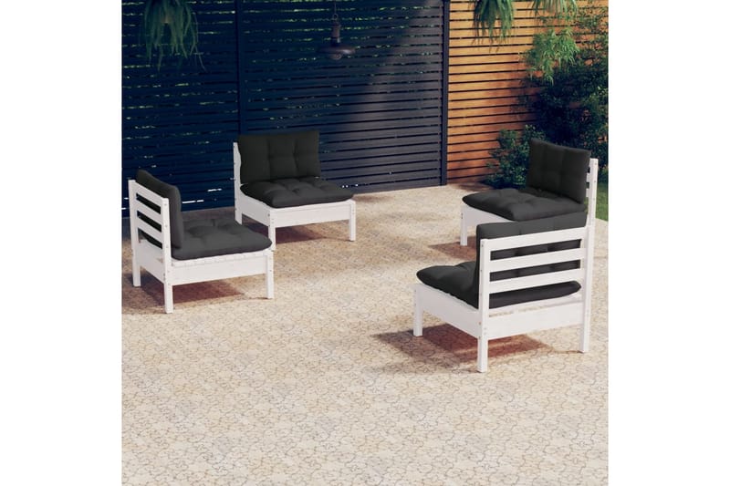 Loungegrupp Utomhus med antracit dynor 4 delar massiv furu - Vit/svart - Utemöbler - Loungemöbler - Loungegrupp & Loungeset