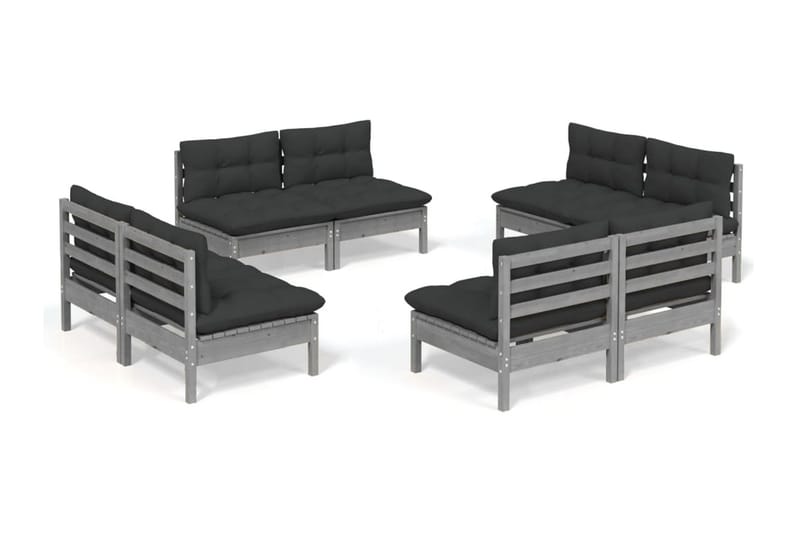 Loungegrupp Utomhus med antracit dynor 8 delar massiv furu - Mörkgrå - Utemöbler - Loungemöbler - Loungegrupp & Loungeset