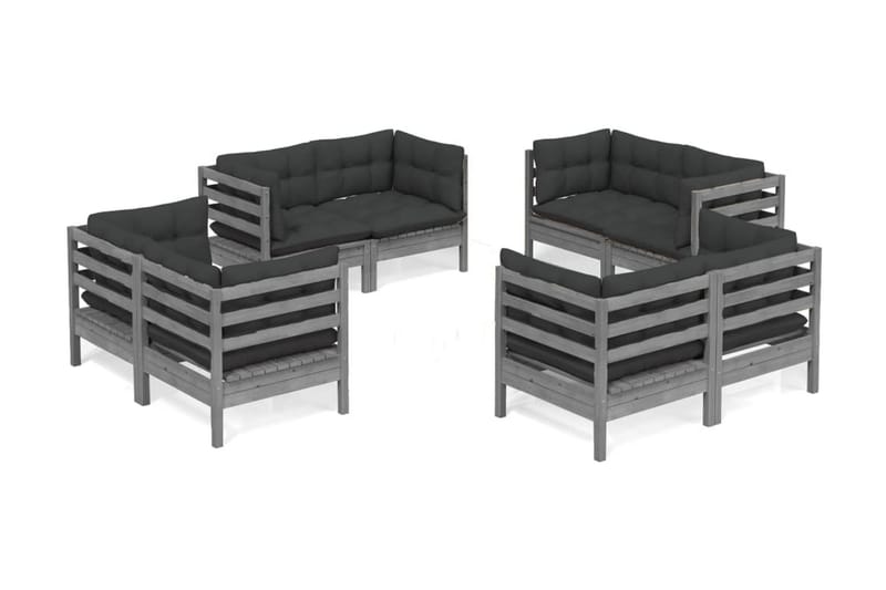 Loungegrupp Utomhus med antracit dynor 8 delar massiv furu - Mörkgrå - Utemöbler - Loungemöbler - Loungegrupp & Loungeset