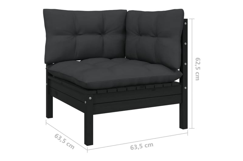 Loungegrupp Utomhus med antracit dynor 8 delar massiv furu - Svart - Utemöbler - Loungemöbler - Loungegrupp & Loungeset