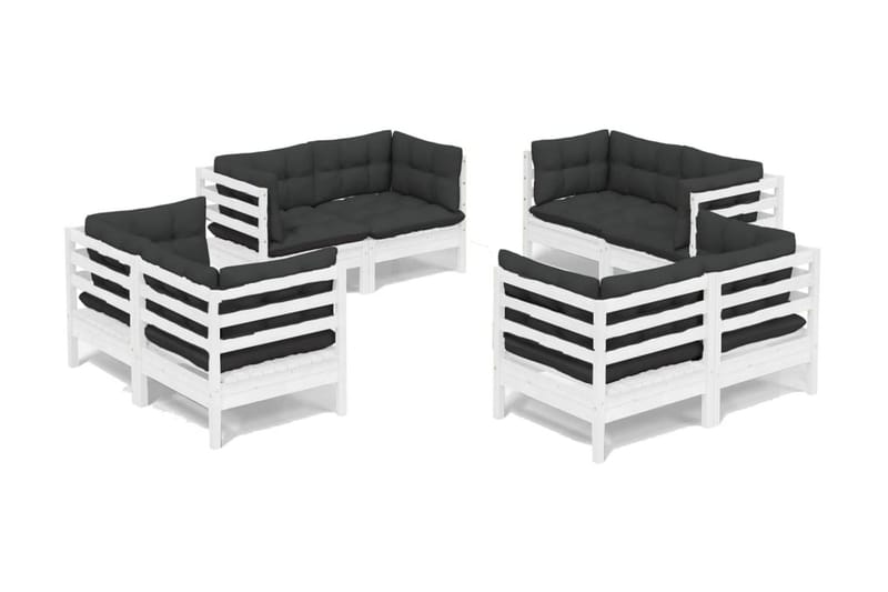 Loungegrupp Utomhus med antracit dynor 8 delar massiv furu - Vit/svart - Utemöbler - Loungemöbler - Loungegrupp & Loungeset