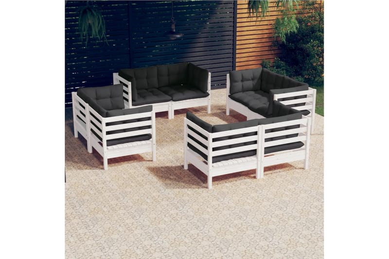 Loungegrupp Utomhus med antracit dynor 8 delar massiv furu - Vit/svart - Utemöbler - Loungemöbler - Loungegrupp & Loungeset