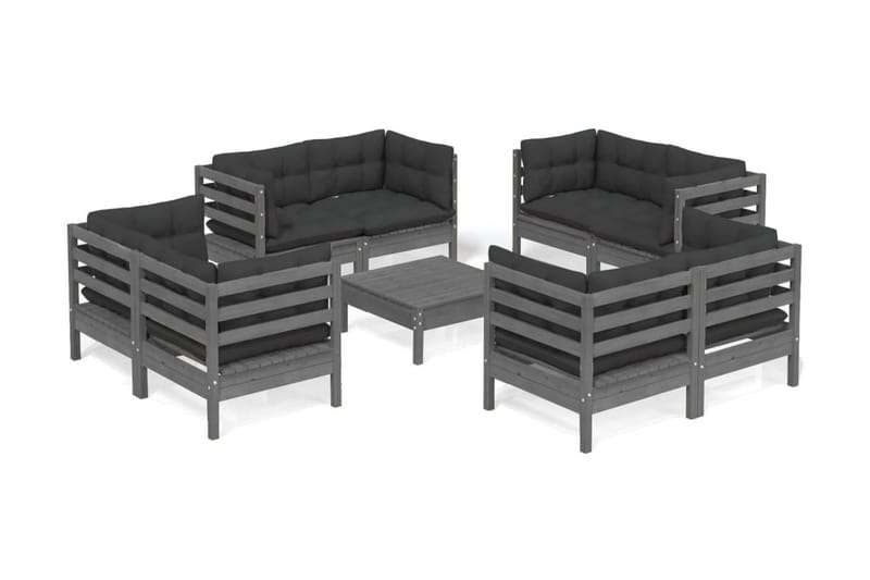 Loungegrupp Utomhus med antracit dynor 9 delar massiv furu - Mörkgrå - Utemöbler - Loungemöbler - Loungegrupp & Loungeset