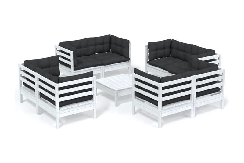 Loungegrupp Utomhus med antracit dynor 9 delar massiv furu - Vit/svart - Utemöbler - Loungemöbler - Loungegrupp & Loungeset