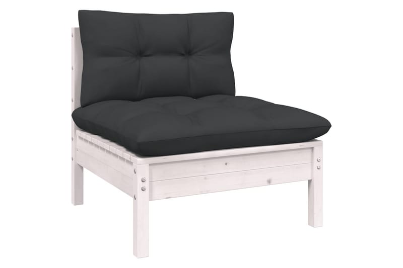 Loungegrupp Utomhus med dynor 11 delar vit massiv furu - Vit/svart - Utemöbler - Loungemöbler - Loungegrupp & Loungeset