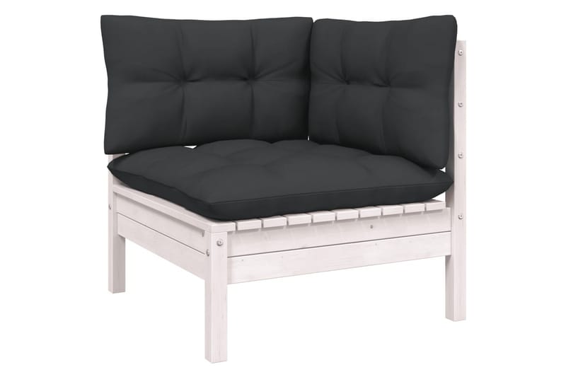 Loungegrupp Utomhus med dynor 11 delar vit massiv furu - Vit/svart - Utemöbler - Loungemöbler - Loungegrupp & Loungeset