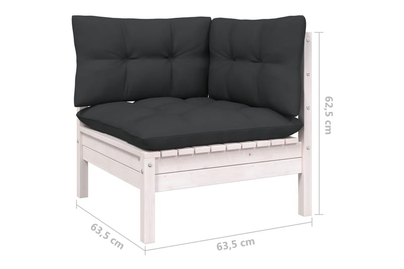 Loungegrupp Utomhus med dynor 11 delar vit massiv furu - Vit/svart - Utemöbler - Loungemöbler - Loungegrupp & Loungeset