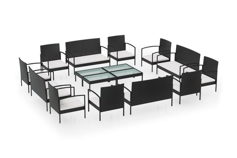 Loungegrupp Utomhus med dynor 16 delar konstrotting svart - Svart - Utemöbler - Loungemöbler - Loungegrupp & Loungeset