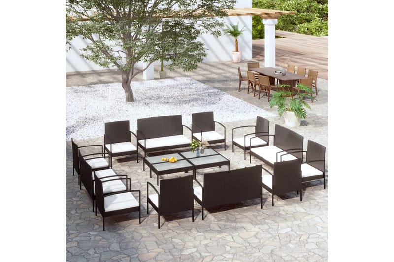 Loungegrupp Utomhus med dynor 16 delar konstrotting svart - Svart - Utemöbler - Loungemöbler - Loungegrupp & Loungeset