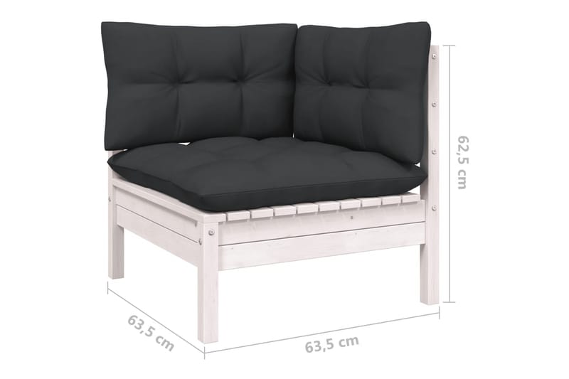 Loungegrupp Utomhus med dynor 6 delar massiv furu - Vit/svart - Utemöbler - Loungemöbler - Loungegrupp & Loungeset