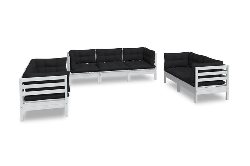 Loungegrupp Utomhus med dynor 7 delar massiv furu - Vit/svart - Utemöbler - Loungemöbler - Loungegrupp & Loungeset