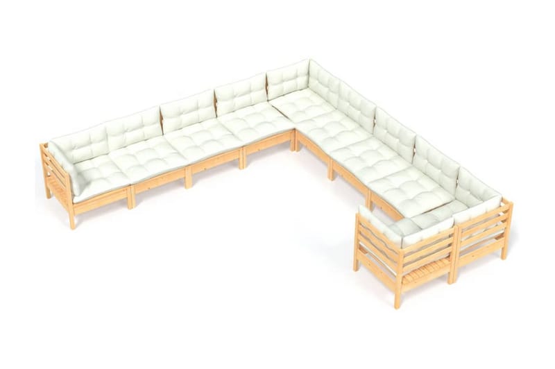 Loungegrupp Utomhus med gräddvita dynor 10 delar massiv furu - Kräm - Utemöbler - Loungemöbler - Loungegrupp & Loungeset