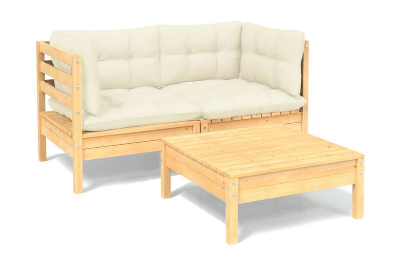 Loungegrupp Utomhus med gräddvita dynor 3 delar massiv furu - Kräm - Utemöbler - Loungemöbler - Loungegrupp & Loungeset
