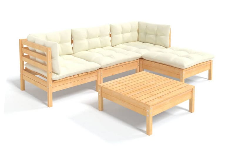 Loungegrupp Utomhus med gräddvita dynor 5 delar massiv furu - Kräm - Utemöbler - Loungemöbler - Loungegrupp & Loungeset