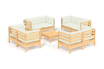 Loungegrupp Utomhus med gräddvita dynor 9 delar massiv furu