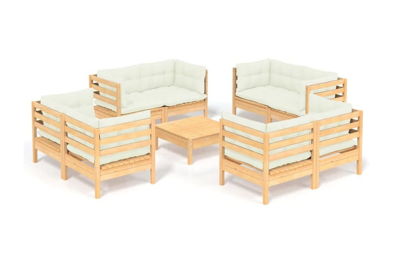 Loungegrupp Utomhus med gräddvita dynor 9 delar massiv furu - Kräm - Utemöbler - Loungemöbler - Loungegrupp & Loungeset