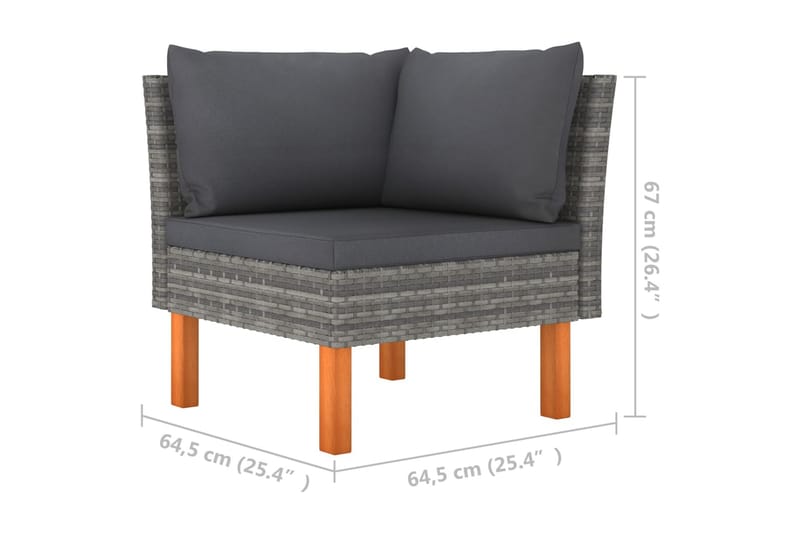 Loungegrupp Utomhus 3 delar konstrotting och massivt eukalyptusträ - Grå - Utemöbler - Loungemöbler - Loungegrupp & Loungeset