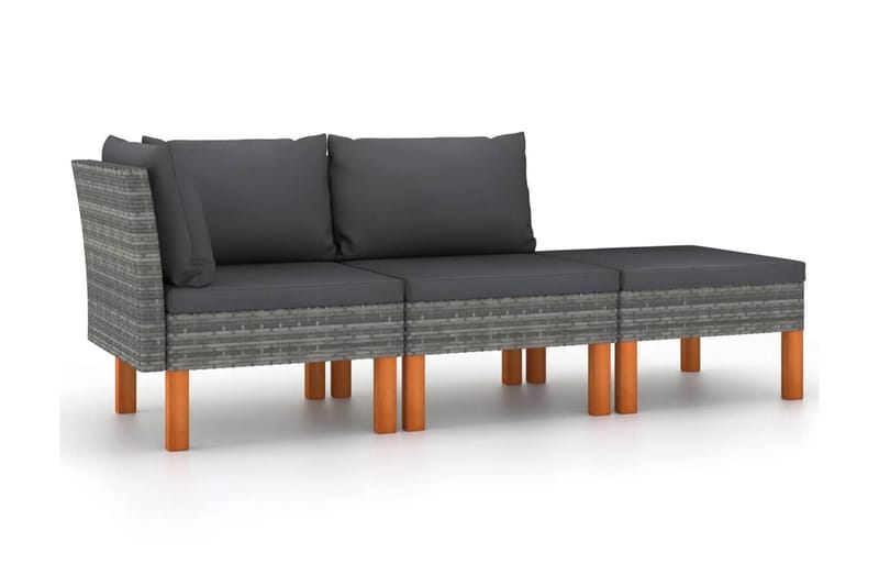 Loungegrupp Utomhus 3 delar konstrotting och massivt eukalyptusträ - Grå - Utemöbler - Loungemöbler - Loungegrupp & Loungeset