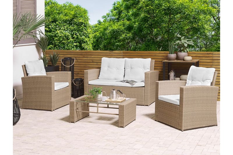 Loungegrupp Utomhus 4-sits konstrotting ljusbrun LUCA - Trä/natur - Utemöbler - Loungemöbler - Loungegrupp & Loungeset