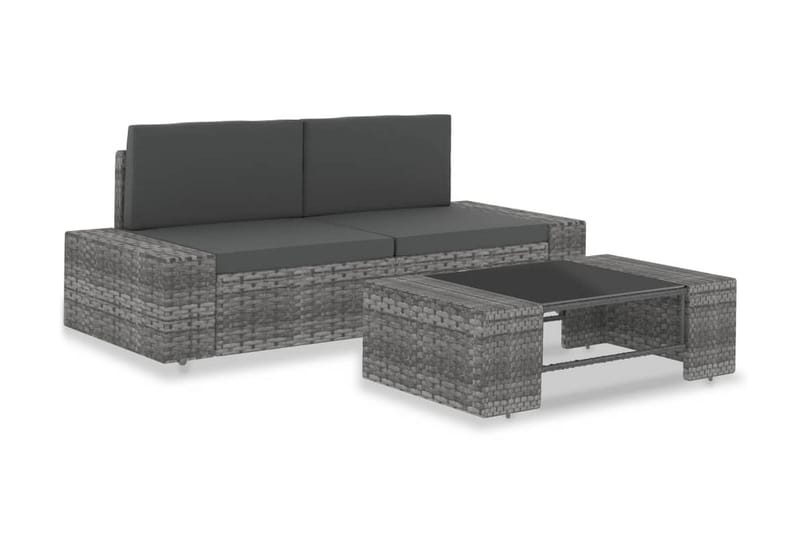 Loungegrupp Utomhus för trädgården 3 delar konstrotting grå - Grå - Utemöbler - Loungemöbler - Loungegrupp & Loungeset