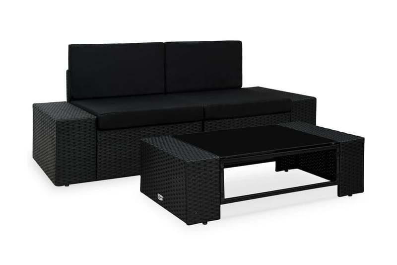 Loungegrupp Utomhus för trädgården 3 delar konstrotting svart - Svart - Utemöbler - Loungemöbler - Loungegrupp & Loungeset