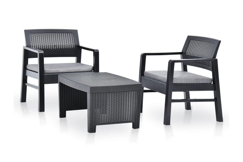 Loungegrupp Utomhus för trädgården 3 delar plast antracit - Grå - Utemöbler - Loungemöbler - Loungegrupp & Loungeset