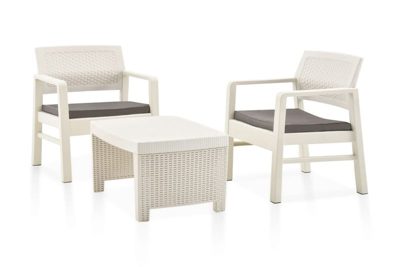 Loungegrupp Utomhus för trädgården 3 delar plast vit - Vit - Utemöbler - Loungemöbler - Loungegrupp & Loungeset