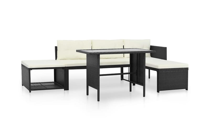 Loungegrupp Utomhus för trädgården 4 delar konstrotting svart - Svart - Utemöbler - Loungemöbler - Loungegrupp & Loungeset