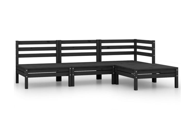 Loungegrupp Utomhus för trädgården 4 delar massiv furu svart - Svart - Utemöbler - Loungemöbler - Loungegrupp & Loungeset