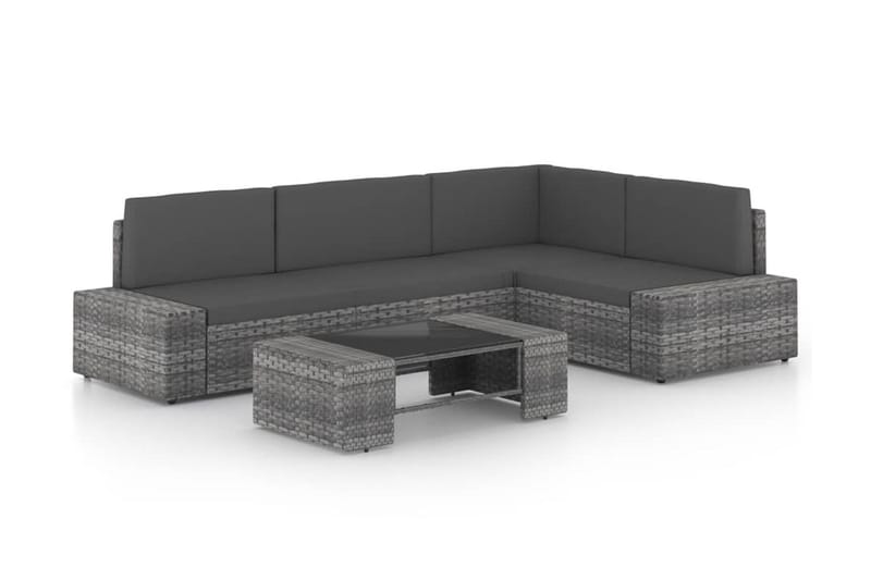 Loungegrupp Utomhus för trädgården 5 delar grå konstrotting - Grå - Utemöbler - Loungemöbler - Loungegrupp & Loungeset