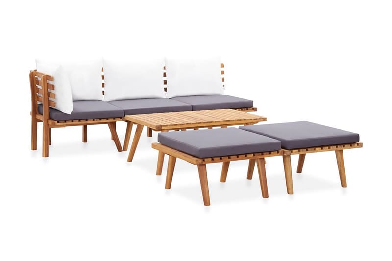 Loungegrupp Utomhus för trädgården 6 delar massivt akaciaträ - Brun - Utemöbler - Loungemöbler - Loungegrupp & Loungeset