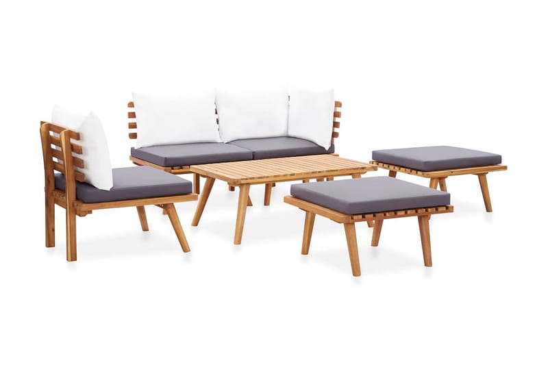 Loungegrupp Utomhus för trädgården 6 delar massivt akaciaträ - Brun - Utemöbler - Loungemöbler - Loungegrupp & Loungeset