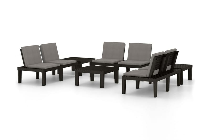 Loungegrupp Utomhus för trädgården 6 delar med dynor plast grå - Grå - Utemöbler - Loungemöbler - Loungegrupp & Loungeset