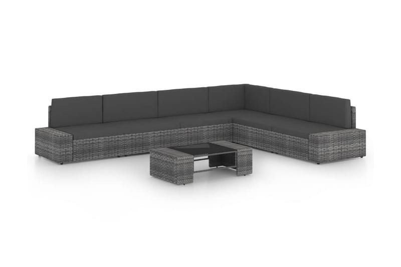 Loungegrupp Utomhus för trädgården 7 delar grå konstrotting - Grå - Utemöbler - Loungemöbler - Loungegrupp & Loungeset