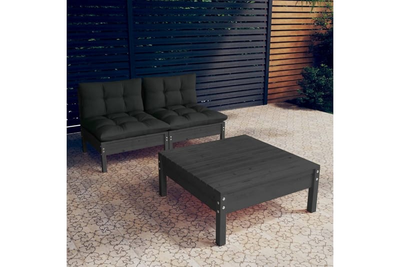 Loungegrupp Utomhus för trädgården med antracit dynor 3 delar massiv - Svart - Utemöbler - Loungemöbler - Loungegrupp & Loungeset